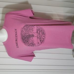 STEDMAN Pink Short-sleeve Tee-EMERGINGS Black Screenprint-Tree of Life-EUC-Sz L